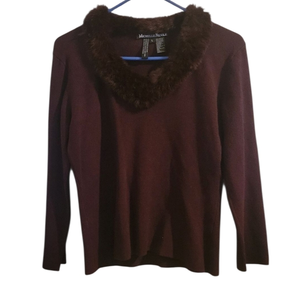 Michelle Nicole Sweaters - Michelle Nicole Women's Plum Sweater with Fur Collar